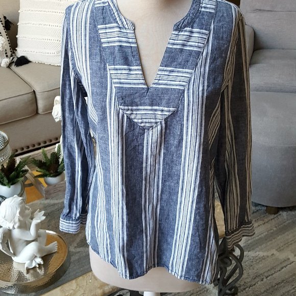 BOHO Striped TUNIC BLOUSE SZ L - Picture 1 of 4